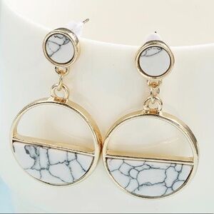 Gold & White Marble Stone Drop Earrings